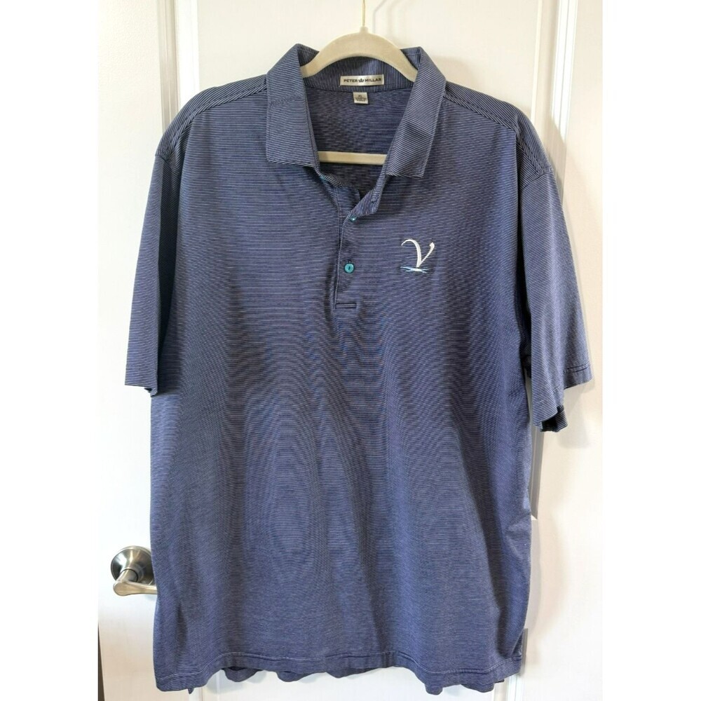 Peter Millar Polo Shirt Blue Striped Men's XLarge Golf